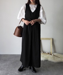 Riberry | Vネック切替タックジャンパースカート(ジャンパースカート)