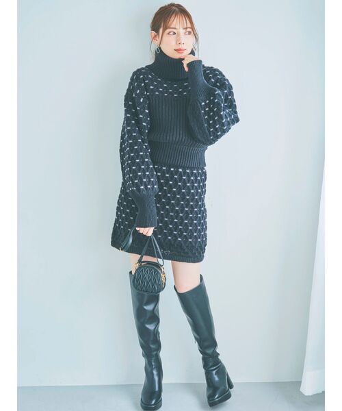 dazzlin（ダズリン）の「フラワーアートセットニットトップス（ニット/セーター・レディース・アイボリー/ブラック/パープル・FREE）」の4枚目の写真