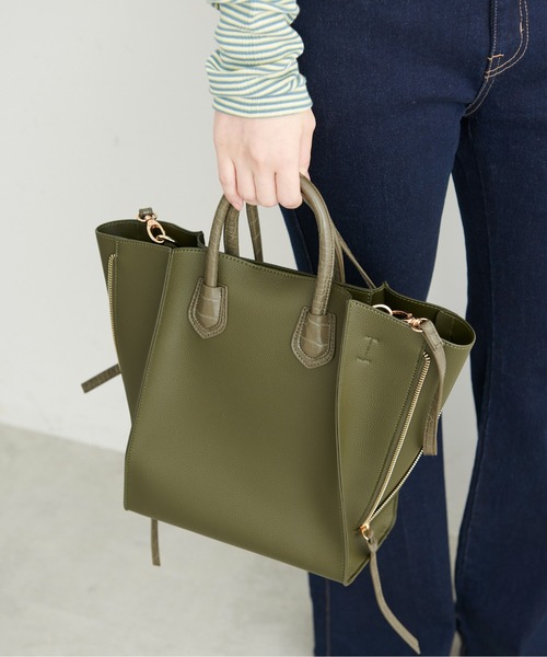 FREE'S MART（フリーズマート）の「◆サイドジップトート（トートバッグ・レディース・グレー/ブラック/カーキ・ﾌﾘ-）」の3枚目の写真