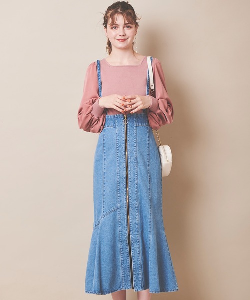 31 Sons de mode（トランテアン　ソン　ドゥ　モード）の「サス付きアシメ切替マーメイドスカート（デニムスカート・レディース・インディゴブルー/ブルー/モカ・38/36）」の10枚目の写真