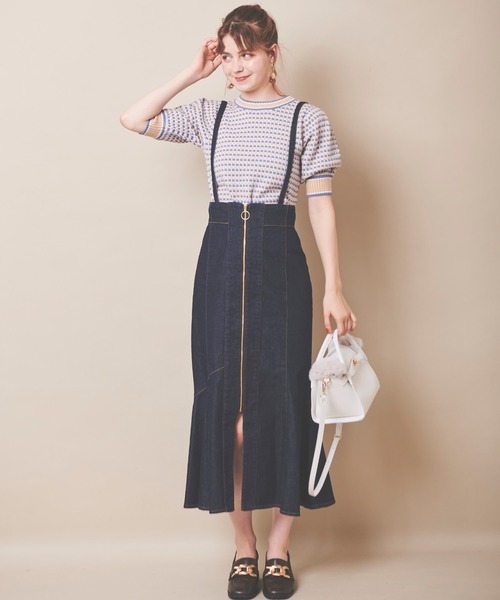 31 Sons de mode（トランテアン　ソン　ドゥ　モード）の「サス付きアシメ切替マーメイドスカート（デニムスカート・レディース・インディゴブルー/ブルー/モカ・38/36）」の8枚目の写真