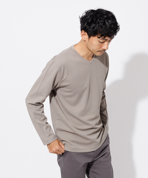 ABAHOUSE GRAY(アバハウスグレイ)の「リンクス ジャガード Vネック 長袖Tシャツ(Tシャツ/カットソー・メンズ・グレイッシュベージュ/グリーン/ホワイト/ブラック・48/46)」の3枚目の写真