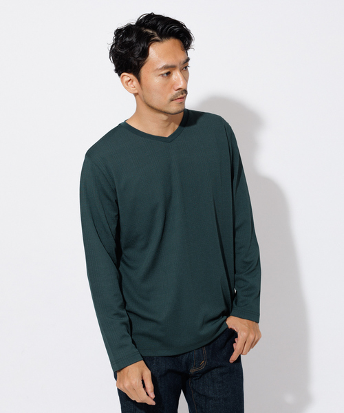 ABAHOUSE GRAY(アバハウスグレイ)の「リンクス ジャガード Vネック 長袖Tシャツ(Tシャツ/カットソー・メンズ・グレイッシュベージュ/グリーン/ホワイト/ブラック・48/46)」の4枚目の写真