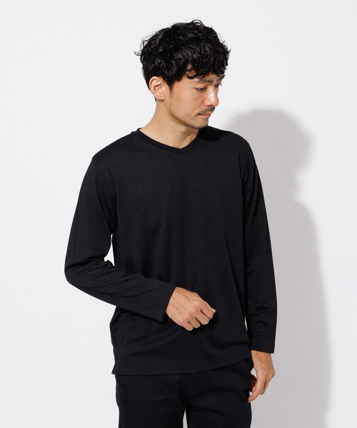 ABAHOUSE GRAY(アバハウスグレイ)の「リンクス ジャガード Vネック 長袖Tシャツ(Tシャツ/カットソー・メンズ・グレイッシュベージュ/グリーン/ホワイト/ブラック・48/46)」の2枚目の写真