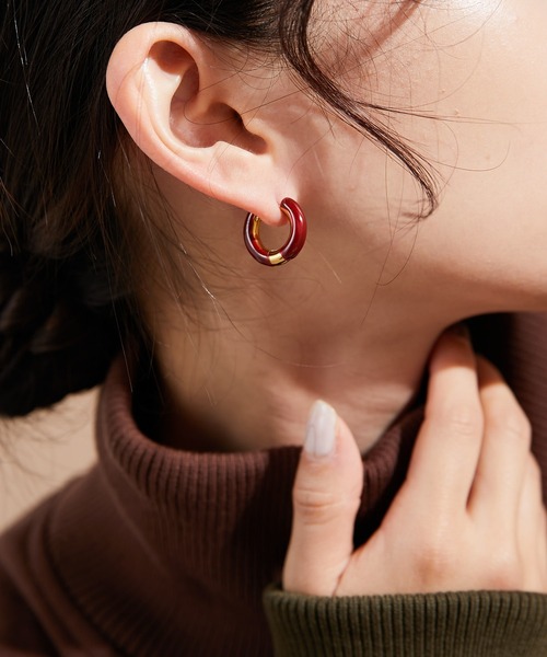 ear PAPILLONNER（イアパピヨネ）の「金属アレルギー対応 ステンレスエポカラーフープピアス（ピアス（両耳用）・レディース・ダークグリーン/ボルドー・FREE）」の10枚目の写真