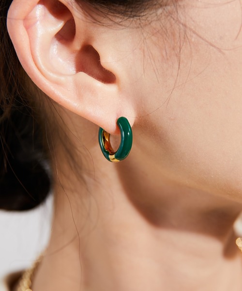 ear PAPILLONNER（イアパピヨネ）の「金属アレルギー対応 ステンレスエポカラーフープピアス（ピアス（両耳用）・レディース・ダークグリーン/ボルドー・FREE）」の16枚目の写真
