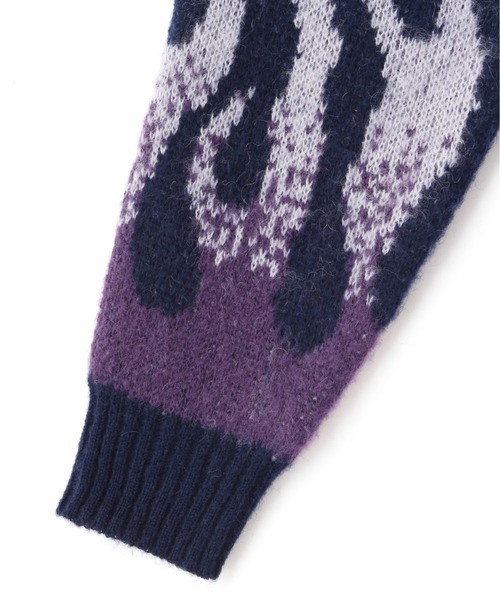 Schott フレイム柄カーディガン ネイビー schott（ショット）の「Schott(ショット) FIRE MOHAIR CARDIGAN