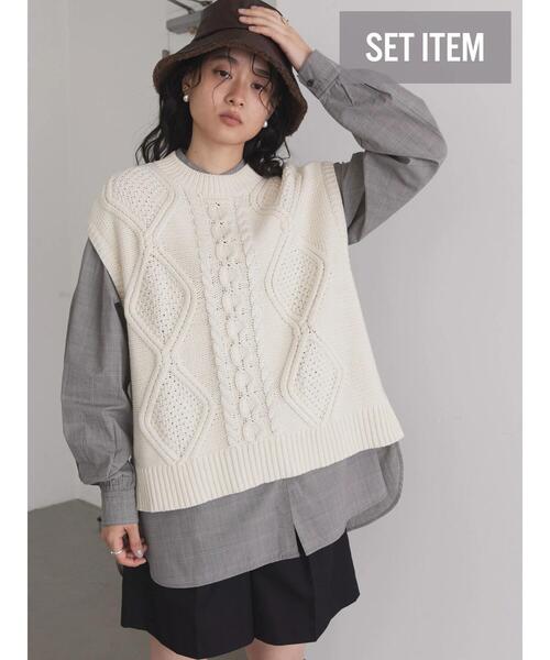 AMERICAN HOLIC(アメリカンホリック)の「【SET】 ケーブルニットベスト+シャツチュニック(ニット/セーター・レディース・チェック/オフホワイト・M/L)」の20枚目の写真