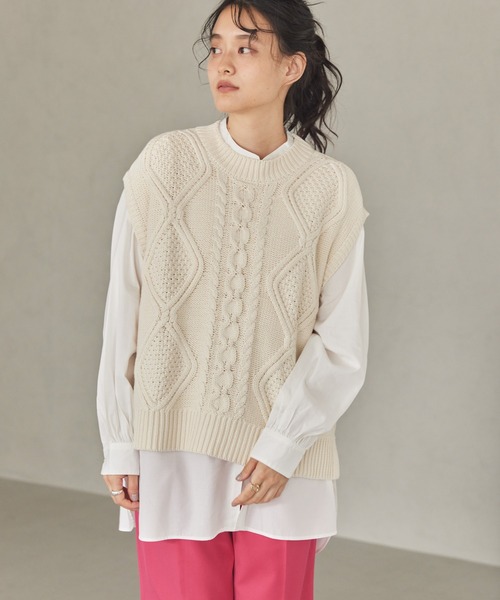 AMERICAN HOLIC(アメリカンホリック)の「【SET】 ケーブルニットベスト+シャツチュニック(ニット/セーター・レディース・チェック/オフホワイト・M/L)」の18枚目の写真