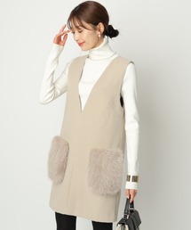 アプワイザーリッシェ 2WAY ファー ポケット ジャンスカ ワンピース V 黒 Apuweiser-riche（アプワイザーリッシェ）の「2WAYエコファー