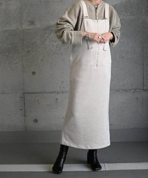 Marient（マリエント）の「エコスウェードジャンスカ/サロペット（ジャンパースカート・レディース・アイボリー/ブラック/チャコール・FREE）」の12枚目の写真