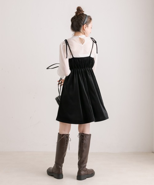 OLIVE des OLIVE(オリーブデオリーブ)の「【WEB限定カラー有】ブラウス×ミニキャミワンピースセット(ワンピース・レディース・ブラック/ピンク/スミクロ・FREE)」の7枚目の写真