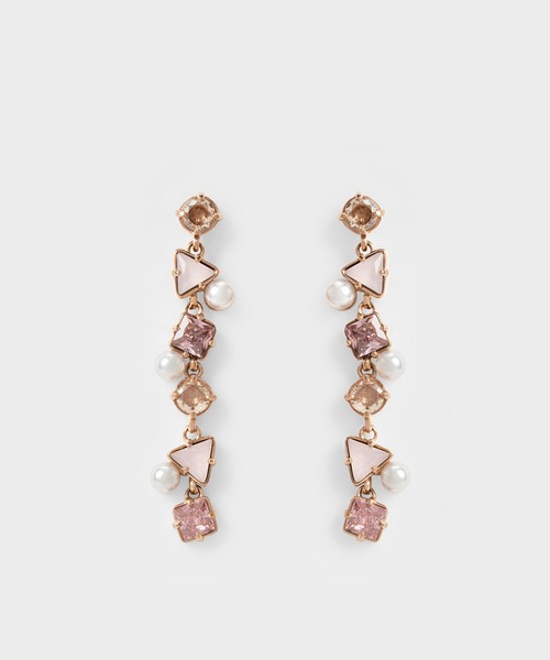 CHARLES & KEITH(チャールズ & キース)の「ビーズド&クリスタルエンベリッシュド ドロップピアス(ピアス(両耳用)・レディース・アイボリー/ゴールド系その他/ライラック・FREE)」の6枚目の写真