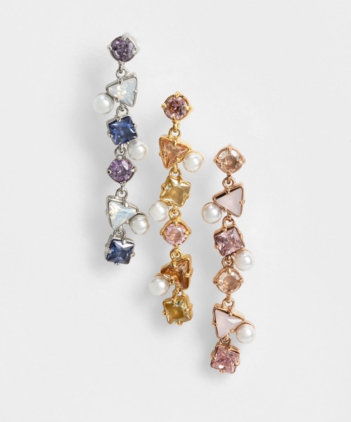 CHARLES & KEITH(チャールズ & キース)の「ビーズド&クリスタルエンベリッシュド ドロップピアス(ピアス(両耳用)・レディース・アイボリー/ゴールド系その他/ライラック・FREE)」の4枚目の写真