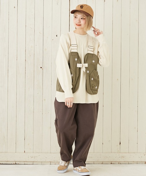 CUBE SUGAR(キューブシュガー)の「無地ワッフル変り袖プルオーバー長袖Tシャツ(Tシャツ/カットソー・レディース・レッド/カーキ/ブルー/ホワイト・M)」の22枚目の写真