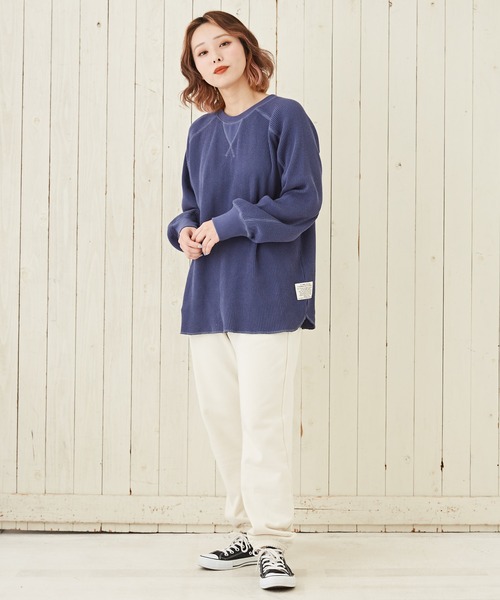 CUBE SUGAR(キューブシュガー)の「無地ワッフル変り袖プルオーバー長袖Tシャツ(Tシャツ/カットソー・レディース・レッド/カーキ/ブルー/ホワイト・M)」の5枚目の写真