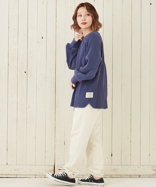 CUBE SUGAR(キューブシュガー)の「無地ワッフル変り袖プルオーバー長袖Tシャツ(Tシャツ/カットソー・レディース・レッド/カーキ/ブルー/ホワイト・M)」の6枚目の写真