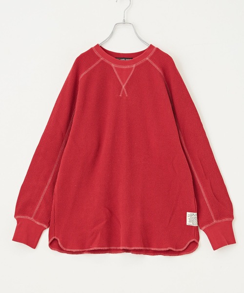 CUBE SUGAR(キューブシュガー)の「無地ワッフル変り袖プルオーバー長袖Tシャツ(Tシャツ/カットソー・レディース・レッド/カーキ/ブルー/ホワイト・M)」の19枚目の写真