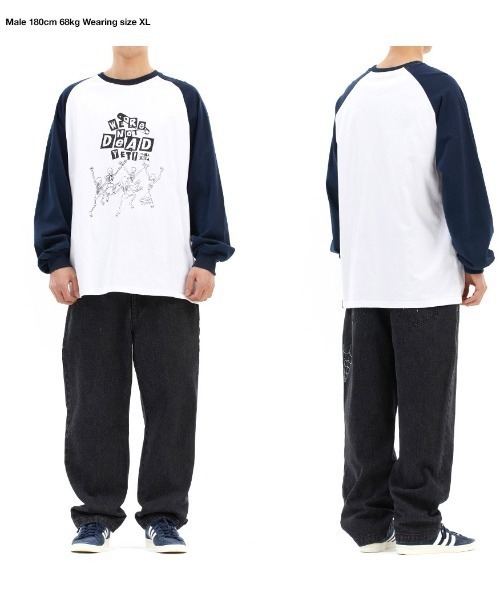 MAHAGRID(マハグリッド)の「『mahagrid/マハグリッド』HAPPY SKELETON LS TEE/ハッピースケルトン 長袖Tシャツ(Tシャツ/カットソー・レディース・チャコールグレー/ホワイト・S/M/L/XL)」の3枚目の写真