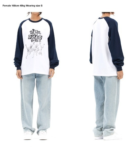 MAHAGRID(マハグリッド)の「『mahagrid/マハグリッド』HAPPY SKELETON LS TEE/ハッピースケルトン 長袖Tシャツ(Tシャツ/カットソー・レディース・チャコールグレー/ホワイト・S/M/L/XL)」の4枚目の写真