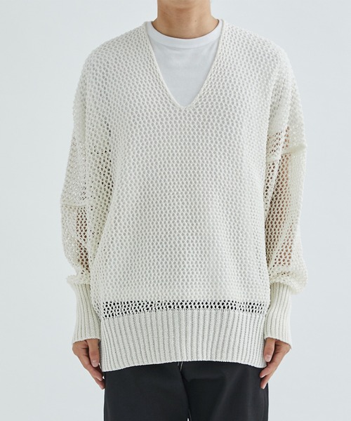 sulvam / サルバム】MESH ASYMMETRY KNIT（ニット/セーター）｜sulvam