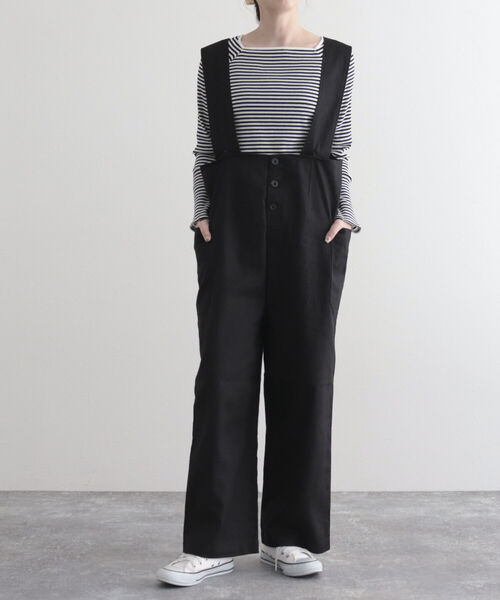 GEVACO（ゲバコ）の「【GEVACO/ゲバコ】綿麻ツイルサロペット（サロペット/オーバーオール・レディース・ベージュ/ブラック・36/38）」の2枚目の写真