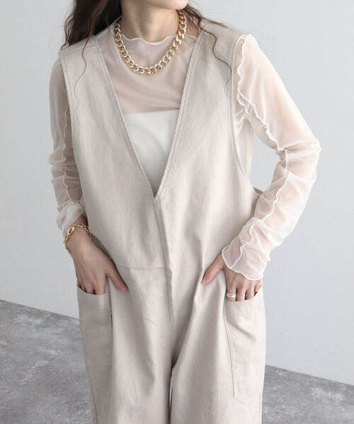 GEVACO（ゲバコ）の「【GEVACO/ゲバコ】綿麻ツイルサロペット（サロペット/オーバーオール・レディース・ベージュ/ブラック・36/38）」の4枚目の写真