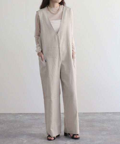 GEVACO（ゲバコ）の「【GEVACO/ゲバコ】綿麻ツイルサロペット（サロペット/オーバーオール・レディース・ベージュ/ブラック・36/38）」の6枚目の写真