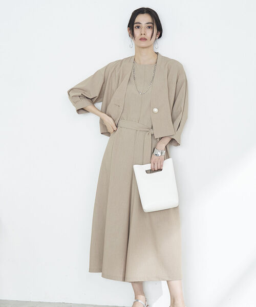 NOLLEY’S(ノーリーズ)の「◇【WEB限定】ビッグパールジャケット(ノーカラージャケット・レディース・ネイビー/ベージュ・FREE)」の7枚目の写真