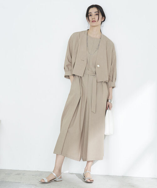 NOLLEY’S(ノーリーズ)の「◇【WEB限定】ビッグパールジャケット(ノーカラージャケット・レディース・ネイビー/ベージュ・FREE)」の9枚目の写真