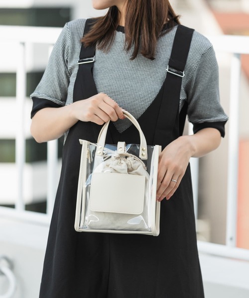 SENSE OF PLACE by URBAN RESEARCH（センスオブプレイスバイアーバンリサーチ）の「スクエアクリアショルダーバッグ（ショルダーバッグ・レディース・アイボリー/ブラック/ライトベージュ・ONE）」の2枚目の写真