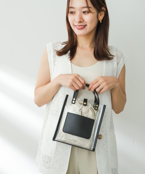 SENSE OF PLACE by URBAN RESEARCH（センスオブプレイスバイアーバンリサーチ）の「スクエアクリアショルダーバッグ（ショルダーバッグ・レディース・アイボリー/ブラック/ライトベージュ・ONE）」の4枚目の写真