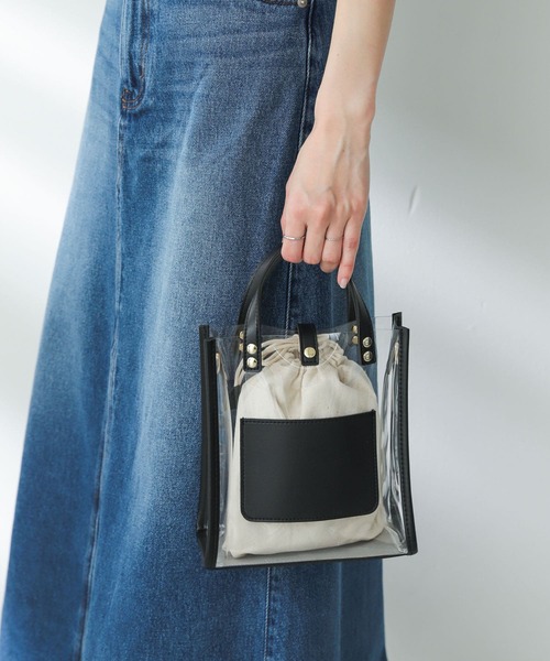 SENSE OF PLACE by URBAN RESEARCH（センスオブプレイスバイアーバンリサーチ）の「スクエアクリアショルダーバッグ（ショルダーバッグ・レディース・アイボリー/ブラック/ライトベージュ・ONE）」の6枚目の写真
