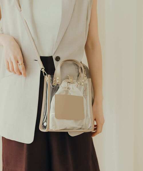 SENSE OF PLACE by URBAN RESEARCH（センスオブプレイスバイアーバンリサーチ）の「スクエアクリアショルダーバッグ（ショルダーバッグ・レディース・アイボリー/ブラック/ライトベージュ・ONE）」の16枚目の写真