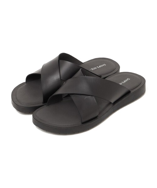 SHIPS any（シップス エニィ）の「SHIPS any: カウレザー クロス ストラップ サンダル◇（サンダル・メンズ・ブラック・41/40/42/43）」の2枚目の写真