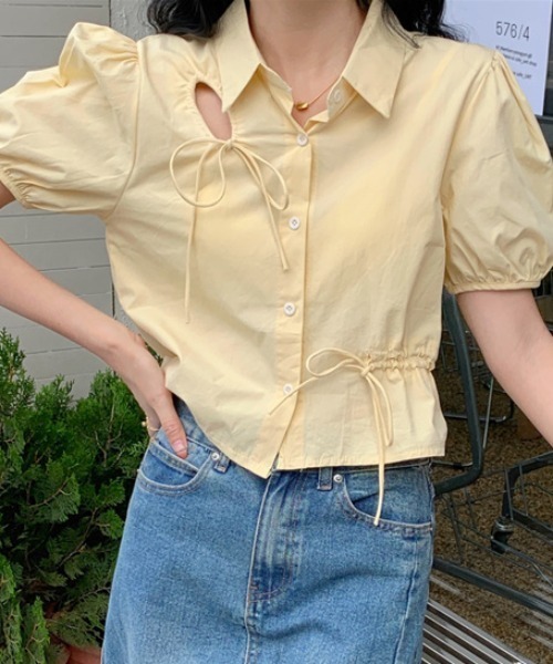 チャイナカットアウトクロップドブラウス（シャツ/ブラウス