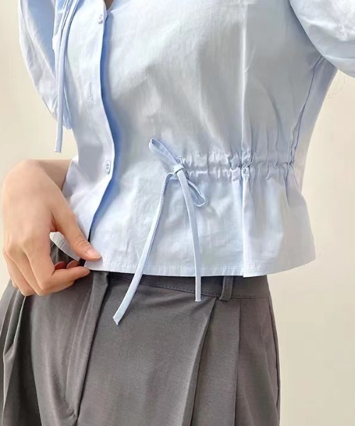 チャイナカットアウトクロップドブラウス（シャツ/ブラウス