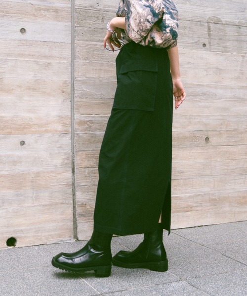 Happy John（ハッピージョン）の「bycolor cargo skirt/バイカラーカーゴスカート（スカート・レディース・ベージュ/ブラック・FREE）」の8枚目の写真