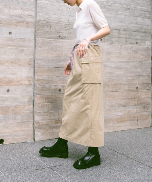 Happy John（ハッピージョン）の「bycolor cargo skirt/バイカラーカーゴスカート（スカート・レディース・ベージュ/ブラック・FREE）」の5枚目の写真
