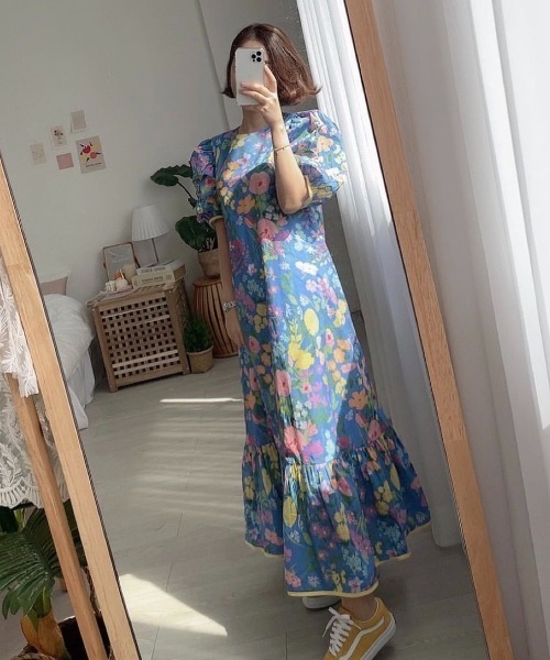 YEAH RIGHT!! 花柄 ノースリーブロングワンピース マルチカラー
