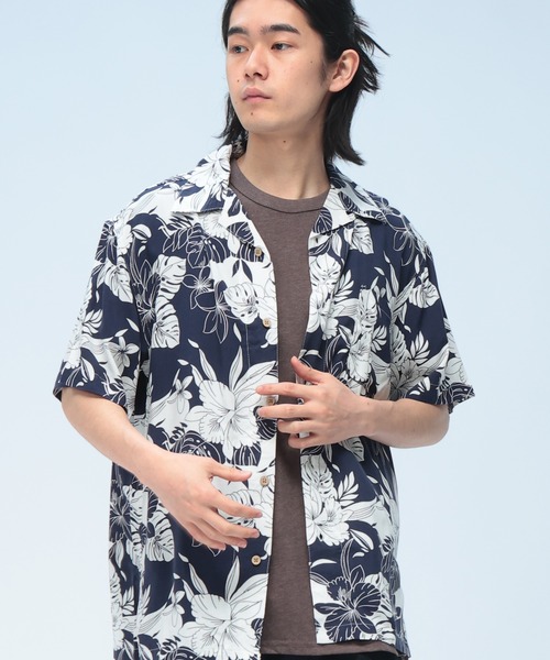 SAKAZEN(サカゼン)の「【WEB限定】アロハシャツ メンズ レディース 柄シャツ レーヨン100% 半袖 オープンカラー 開襟シャツ 花柄 和柄 ボタニカル(シャツ/ブラウス・メンズ・ホワイト/サックスブルー/ターコイズブルー/ダークグレー/B/F/H/C/D/E/A/ピンク/ライトブルー/G/ブルー系その他/ブラウン/ネイビー/ダークブルー/インディゴブルー/グリーン/オレンジ/ブラック系/レッド系その他/グレー・M/L/LL)」の19枚目の写真