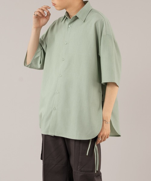 STAMP AND DIARY◆長袖シャツ/--/レーヨン/GRY/無地/SD207ES73/ノーカラーシャツ/スリット セール】DRAW CODE SLIT SHIRT/ドローコードスリットシャツ