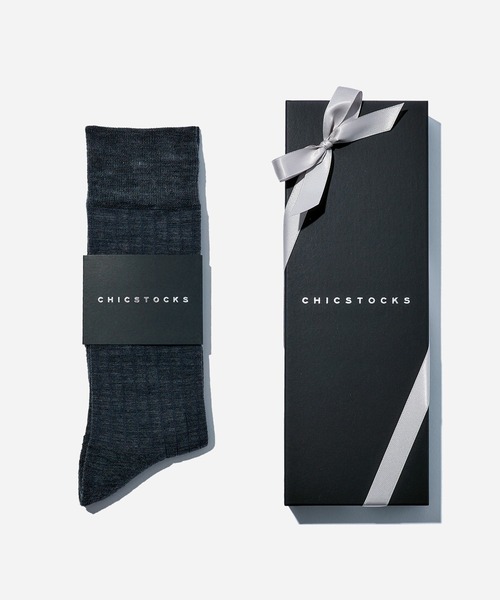 CHICSTOCKS（シックストックス）の「ウールドレスリブソックス 1足ギフトボックス（ソックス/靴下・メンズ・ネイビー/グレー/ブラック・MEDIUM/LARGE/SMALL）」の3枚目の写真