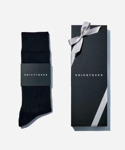 CHICSTOCKS（シックストックス）の「ウールドレスリブソックス 1足ギフトボックス（ソックス/靴下・メンズ・ネイビー/グレー/ブラック・MEDIUM/LARGE/SMALL）」の2枚目の写真