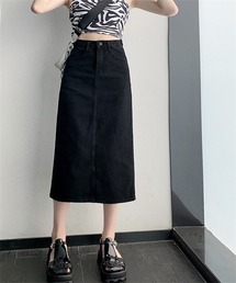 バックスリットロングデニムスカート