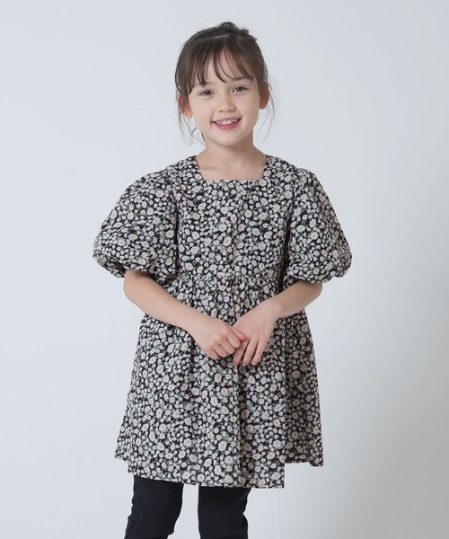 ベージュ】パフスリーブチュニックワンピ Puff Sleeve Tunic One