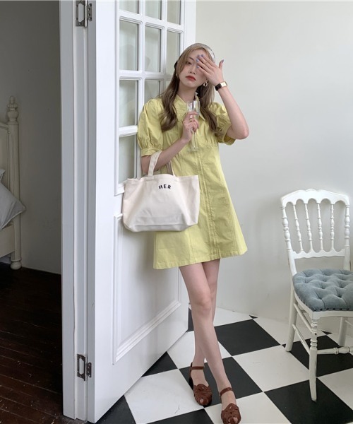 Achic(アシック)の「タイトワンピース ミニ(シャツワンピース・レディース・イエロー/ブルー/ホワイト/ピンク・M)」の10枚目の写真