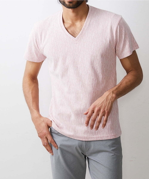 MK MICHEL KLEIN HOMME (エムケーミッシェルクランオム)の「カットソー / 楊柳(ヨウリュウ)Vネックカットソー(Tシャツ/カットソー・メンズ・ホワイト/ネイビー/ライトグレー/ピンク・46/48/51)」の4枚目の写真