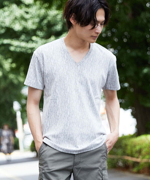 MK MICHEL KLEIN HOMME (エムケーミッシェルクランオム)の「カットソー / 楊柳(ヨウリュウ)Vネックカットソー(Tシャツ/カットソー・メンズ・ホワイト/ネイビー/ライトグレー/ピンク・46/48/51)」の2枚目の写真
