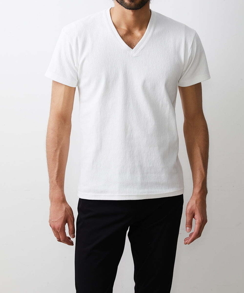 MK MICHEL KLEIN HOMME (エムケーミッシェルクランオム)の「カットソー / 楊柳(ヨウリュウ)Vネックカットソー(Tシャツ/カットソー・メンズ・ホワイト/ネイビー/ライトグレー/ピンク・46/48/51)」の9枚目の写真